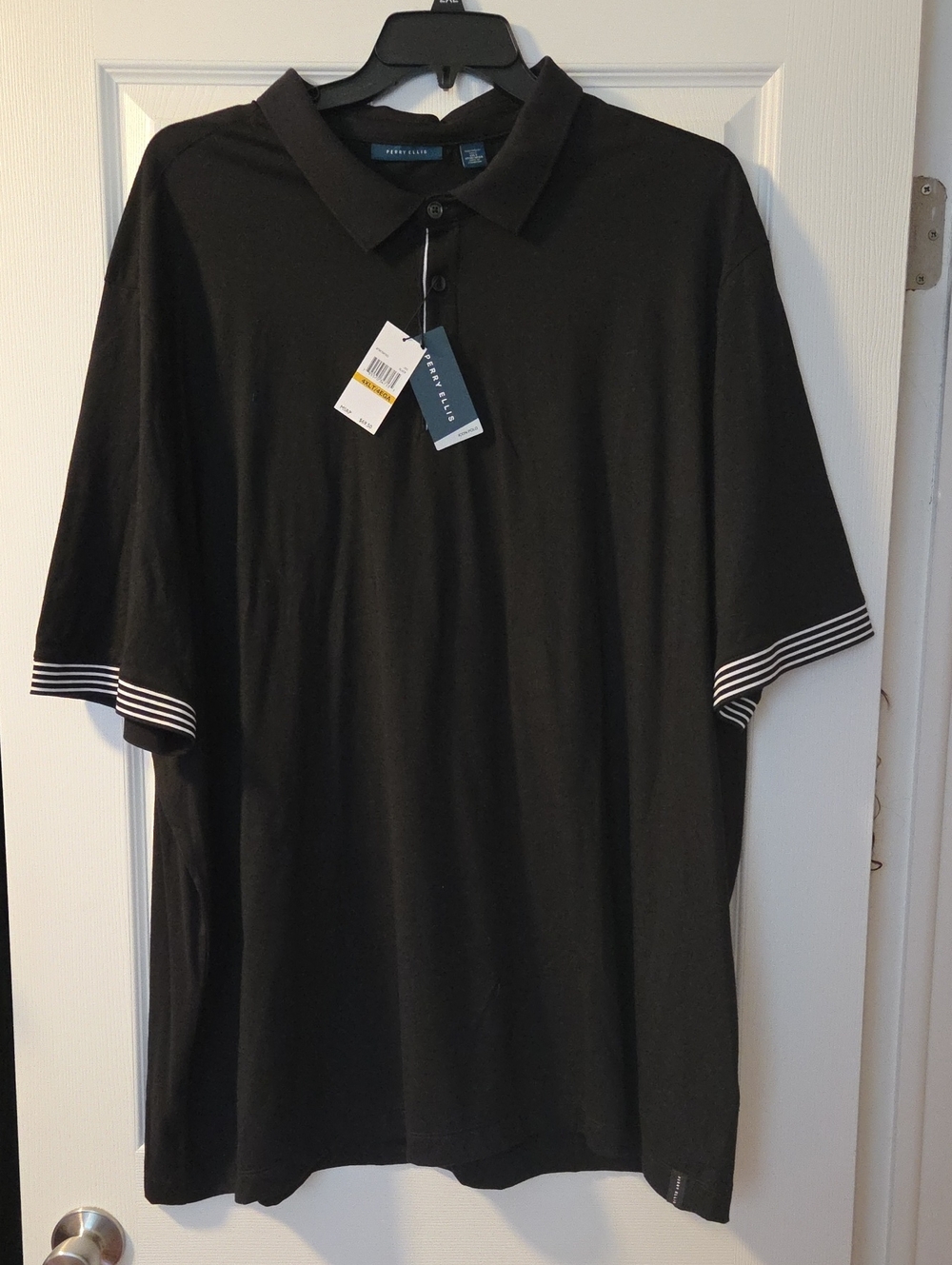 NWT-Perry Ellis Mens Polo-sz.4XLT Black w/blk&wht trim